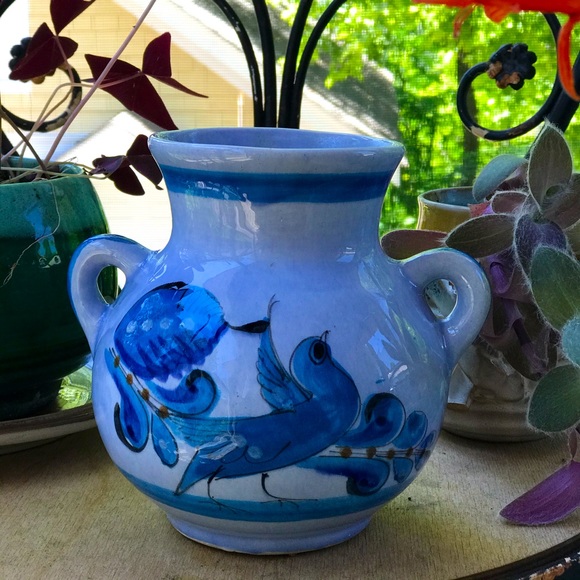 Blue Bird Mexican Folk Art Pottery Vase - Picture 3 of 9